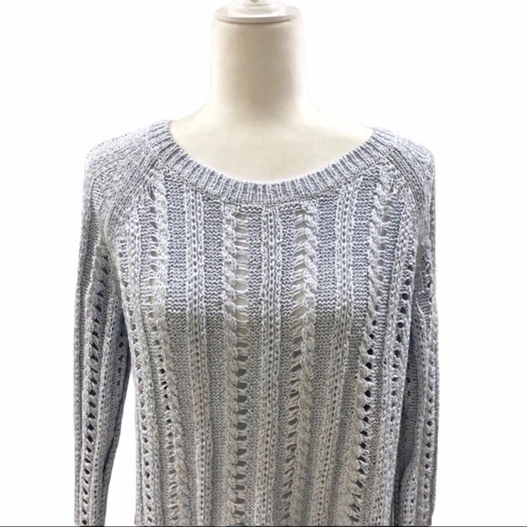 Scoop NYC Open Knit Fringe Sweater Blue Size Large Long Sleeve - Picture 2 of 6